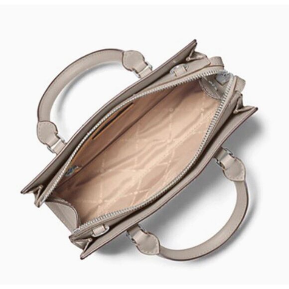 New Michael Kors Sheila Small Satchel Vegan Pearl Grey - Picture 3 of 5